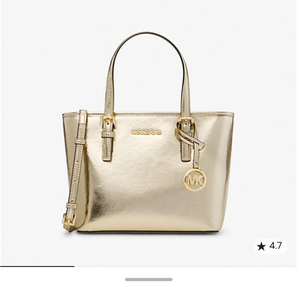 Jet Set Travel Extra-Small‎ Metallic Top-Zip Tote Bag, light gold